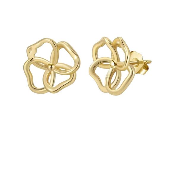 ENA 925 14k over Sterling Silver Hallow Flower Stud Earrings - Picture 3 of 6